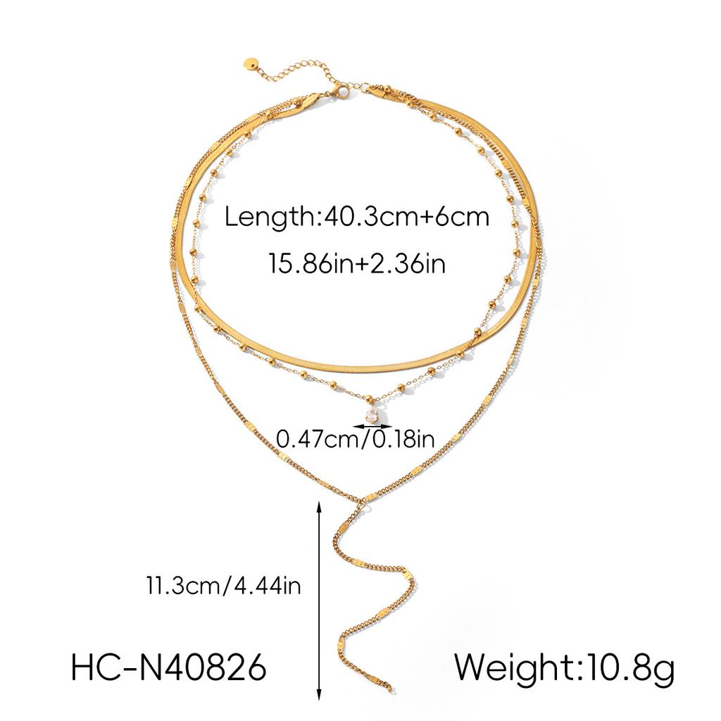 Niche design multi-layer necklace, titanium steel plated with 18k gold, non-fading, teardrop zircon, Y-chain, layeravicle chain