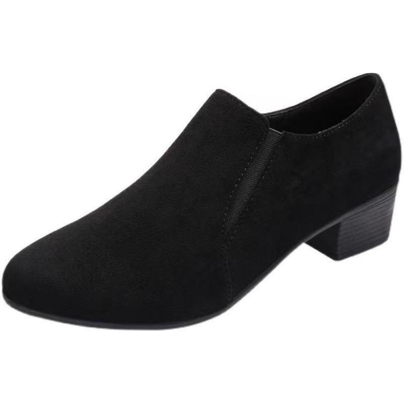 Frosted Deep Mouth Single Shoes Women's Thick Heel Pointed Autumn New Work Shoes Versatile High Heels