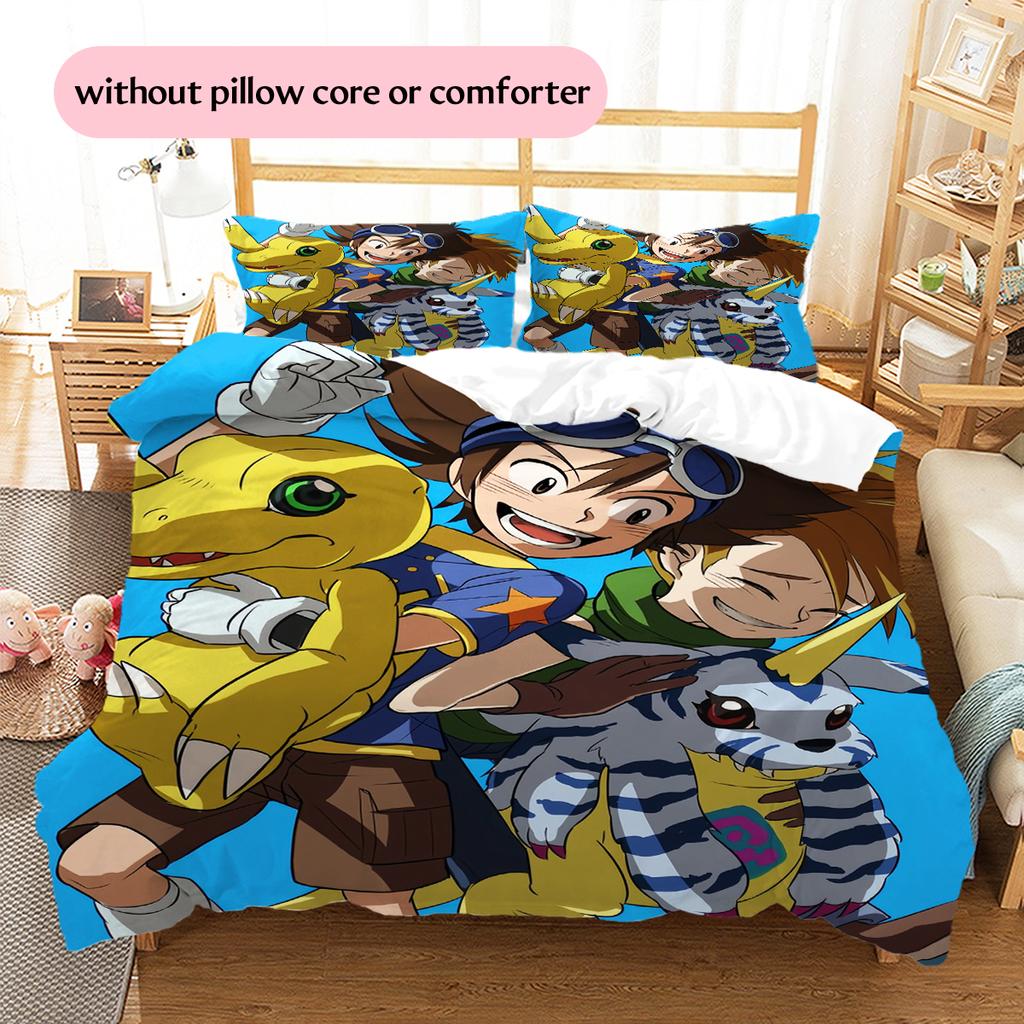 Digimon CharactersPattern Bedding Quilt Set Home Decoration Gift (1 * Duvet Cover + 2 * Pillowcase Without Core)