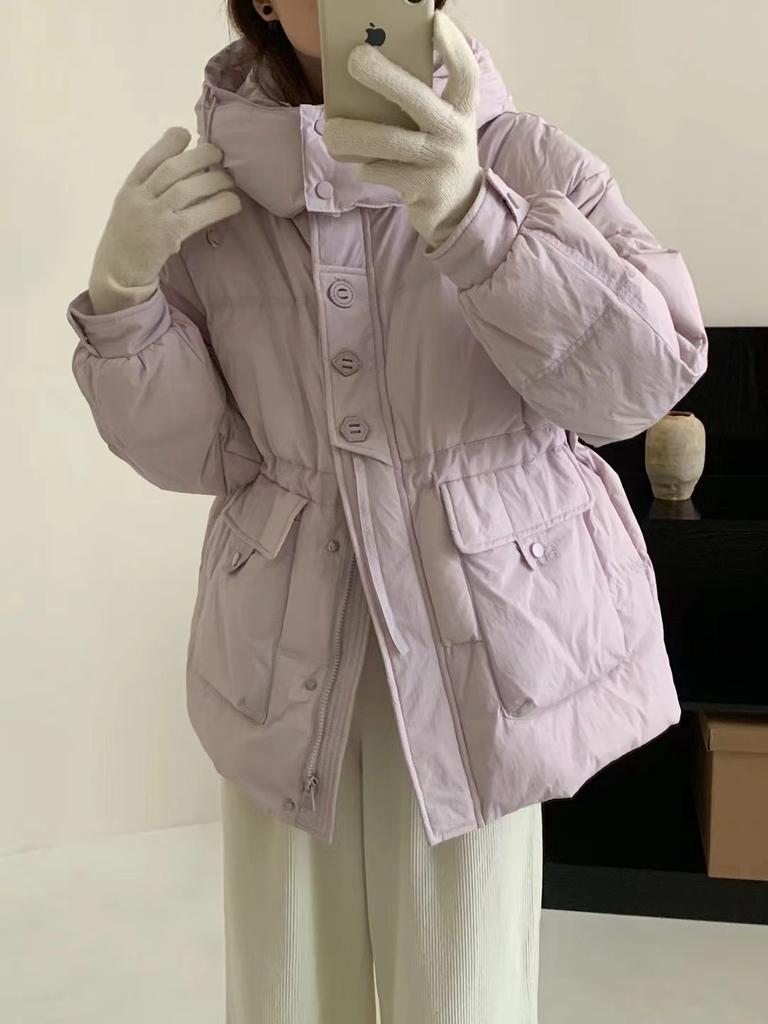 2024 new down jacket women's medium and long hooded thickened white duck down winter fashion loose coat