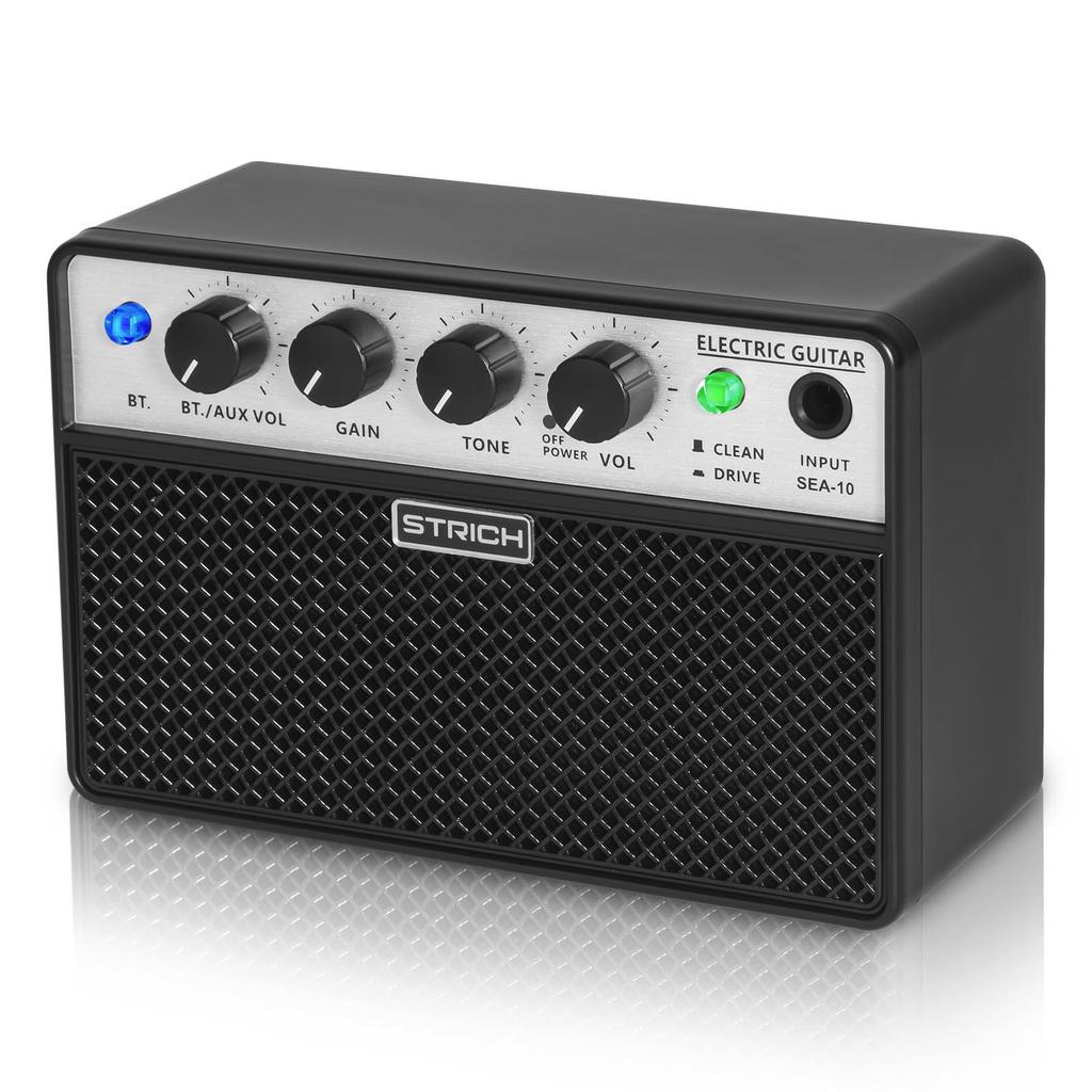 STRICH Rechargeable Guitar 2 x 5W Mini Guitar Amplifier with Compact and Lightweight for Home Practice SEA-10 Amplifier, Clean/Drive Tone, Bluetooth,