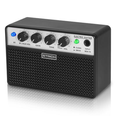 STRICH Amplificador de Guitarra Recargable 2 x 5W Mini Amplificador de Guitarra con Compacto y Ligero para Práctica en Casa Amplificador SEA-10, Tono Limpio/Drive, Bluetooth,