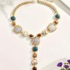 Mid-Aged Vintage Style Y-shaped Pendant Dyed Resin Light Luxury High-End Court Style Sweater Chain