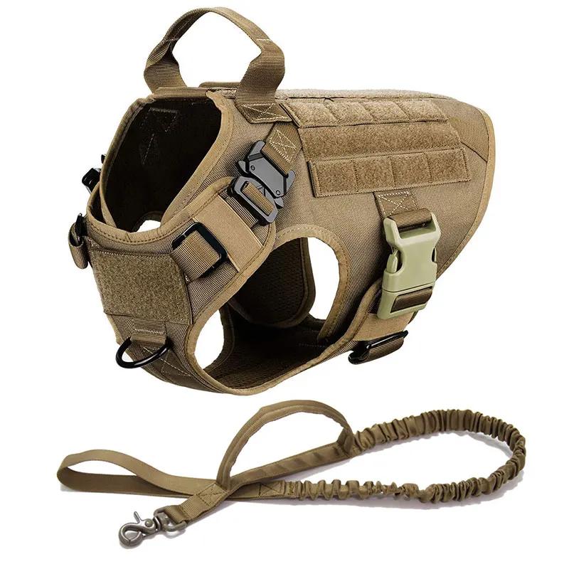 Tactical Dog Harness Collar Leash Set Dog Vest with Molle System & Handle Adjustable for Medium Large Dogs Outdoor Training