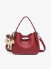 Korean Style Genuine Leather Bucket Bag with Cute Dog Pendant - Versatile Crossbody and Shoulder Bag for Women