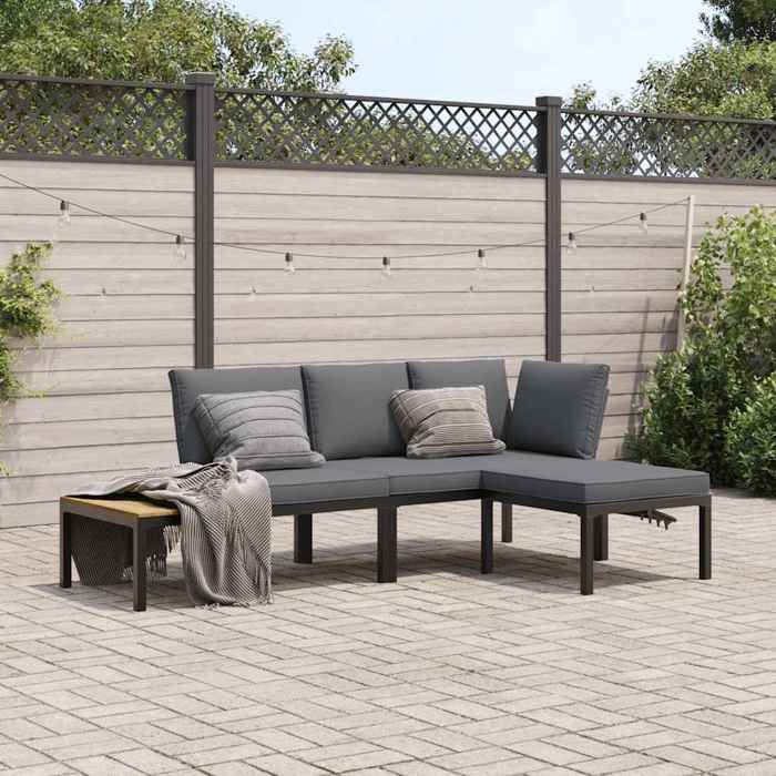VidaXL Garden Lounge Set 3 Pcs with Cushions Black Aluminium, Garden Sofa Set, Patio Sofa Set, 3283680