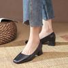 Fashion 2025 New Spring Heels Women Square Head Shallow Mouth Soft Leather Pumps Fashion Solid Office 5.5cm Thick Heeled Ladies Shoes