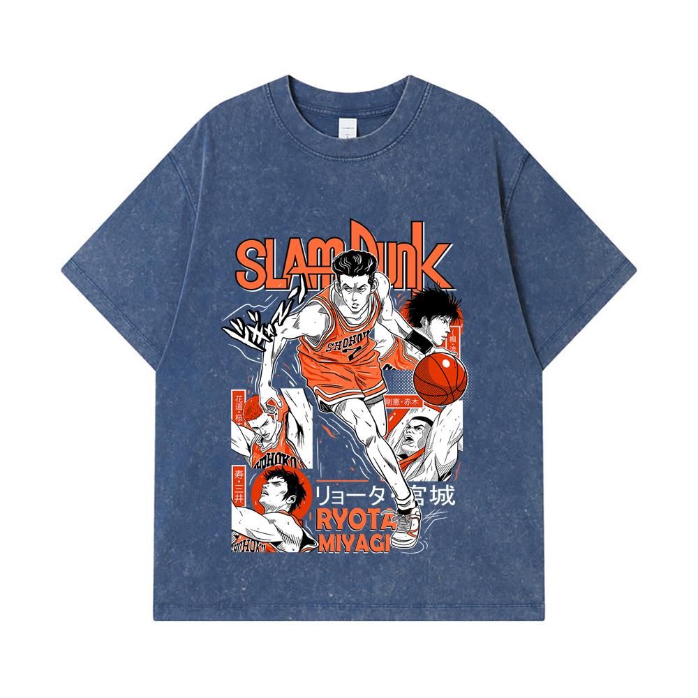 275 GSM Washed T-shirts 100% Cotton Slam Dunk V5 Ryota Print Unisex Heavy Cotton T Shirt