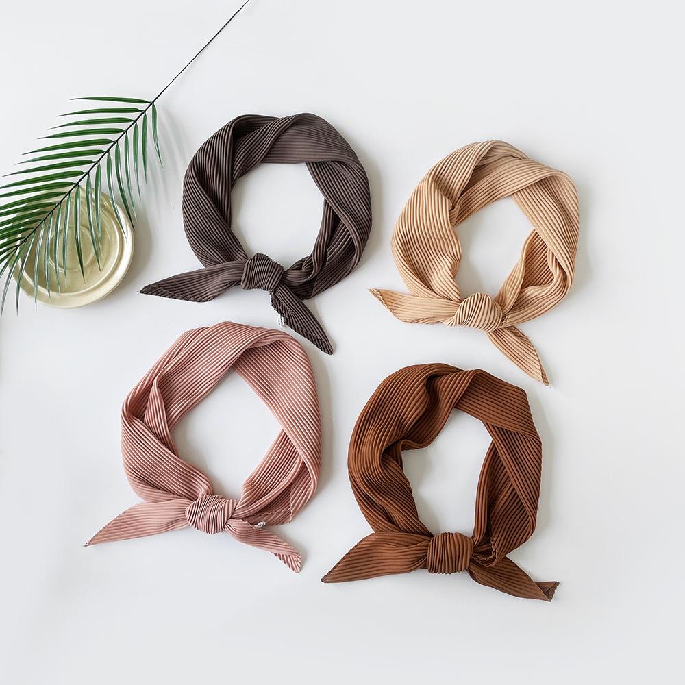 Soft Wrap Solid-color Bandana Hair Band Pleated Silk Scarf Fashion Chiffon Hair Scarf Girls