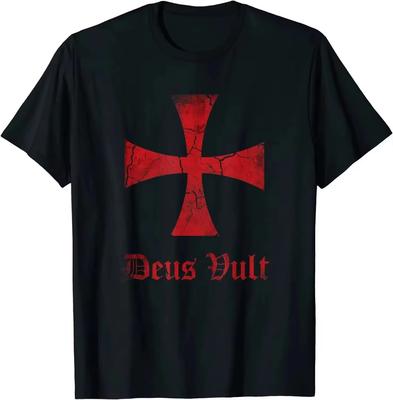 Retro gotické tričko Deus Vault Templářský kříž Tričko Bavlna Streetwear Móda Pohodlné Unisex Krátký rukáv Ležérní top