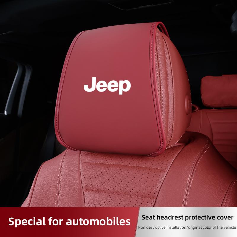 2Pcs Quality Leather Car Seat Headrest Covering Accessories For Jeep Grand Cherokee Wrangler JK Gladiator Compass Renegade Recon AKW1
