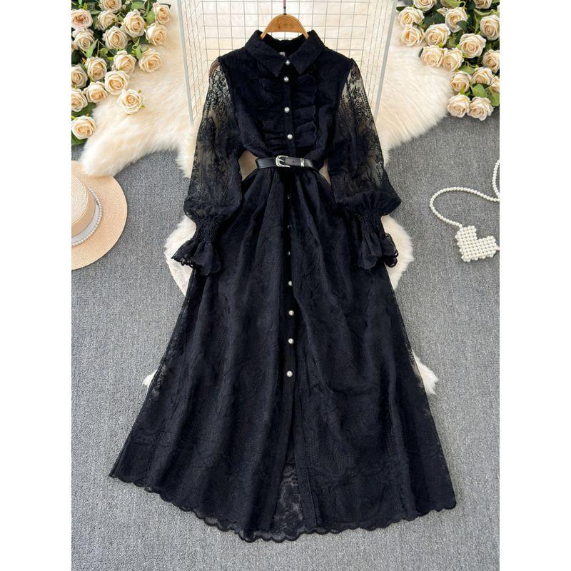 Waist Trimming below the Knees Long Sleeves Elegant Graceful Lace First Love Skirt