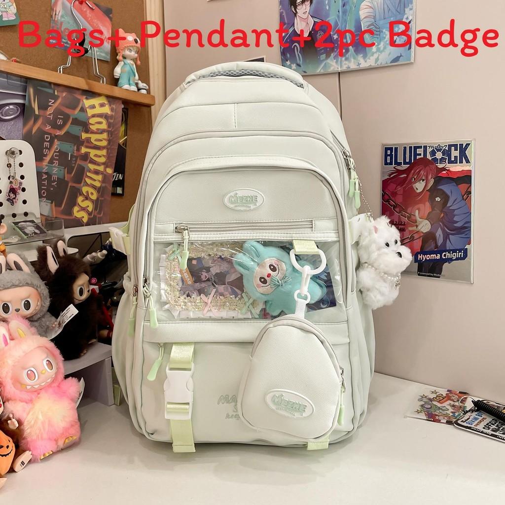 Color Solid Simple Letter Embroidery Student Backpack With Pendant And Badge