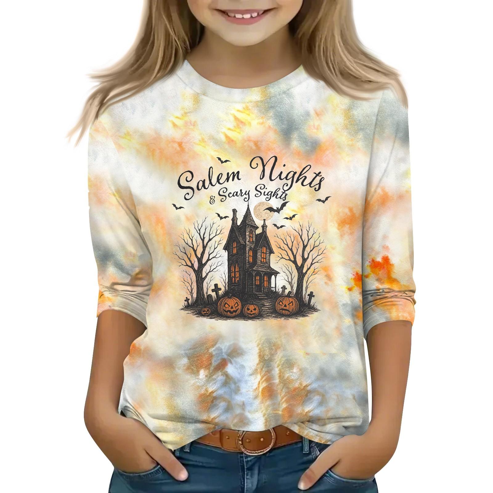 

Топы с принтом для девочек 5-16 лет с круглым вырезом и рукавами 3/4 Футболки Модные топы Наряды Футболки 120 чёрный