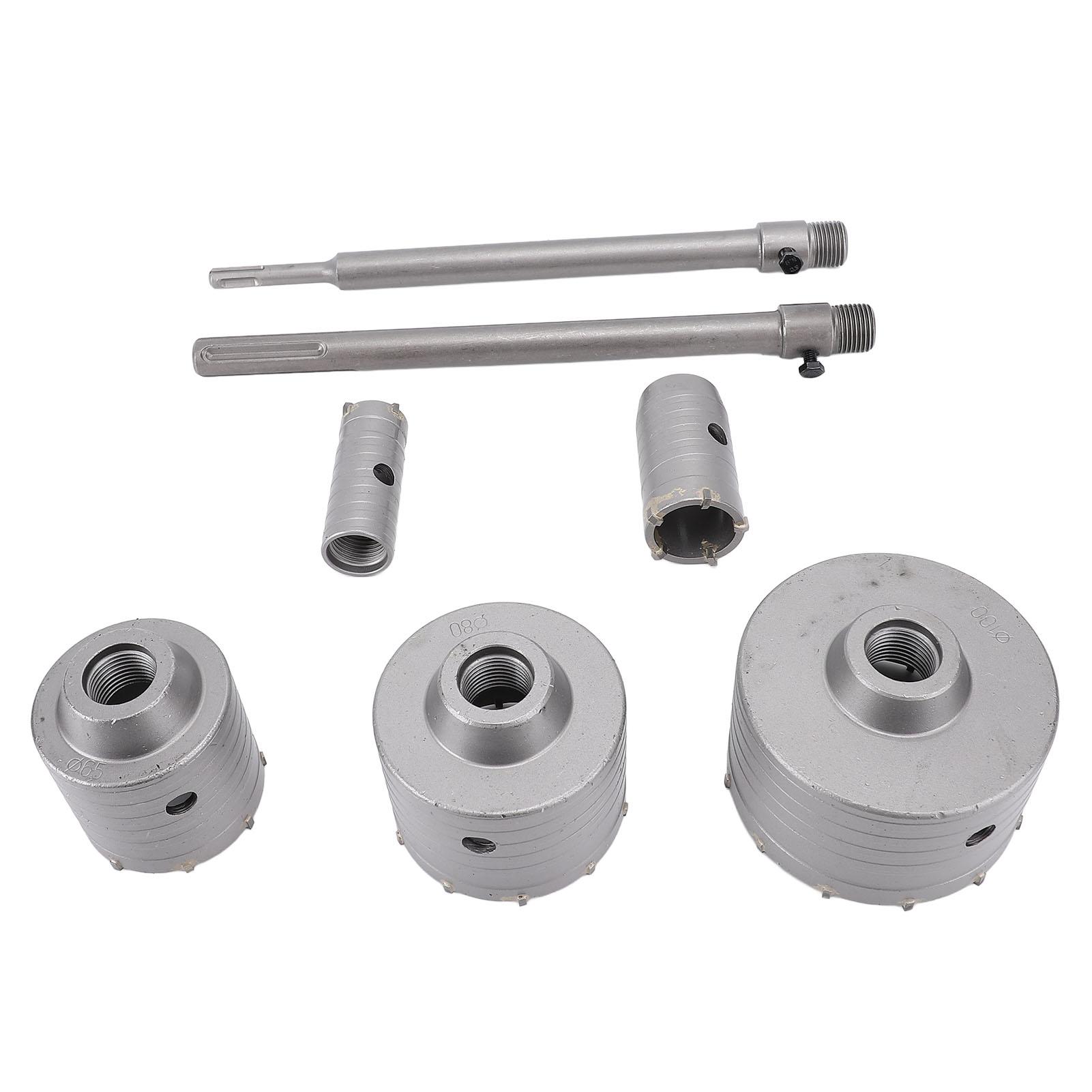 

5PCS Hole Openers with 3 Bits 2 Round Shank Connecting Rods Hole Saw Set for Concrete Brick Wall