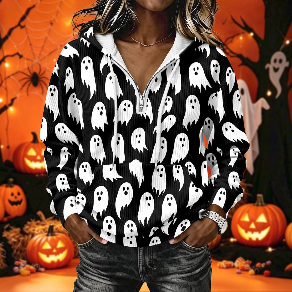 Women's Halloween Print Pullover Hoodie Long Sleeve with