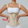 Women's Cross-15 Bone Elastic Mesh Waist Corset with Zipper & Bra Support for Body Shaping