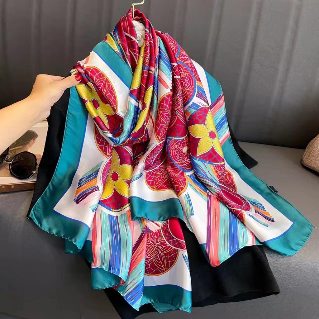 Silk scarf female spring and autumn fashion printing simulation silk temperament sarong thin section shawl scarf