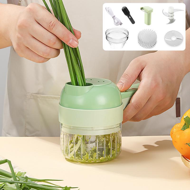 4 In1 Multifunctional Electric Vegetable Cutter Slicer Garlic Mud Masher Garlic Chopper Cutting Pressing Mixer Food Slice