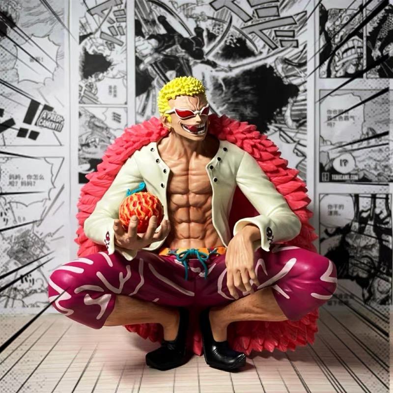 In Stock 16cm Anime One Piece Donquixote Doflamingo PVC Figure Sitting Pose with Devil Fruit Collectible Model Toys Ornament