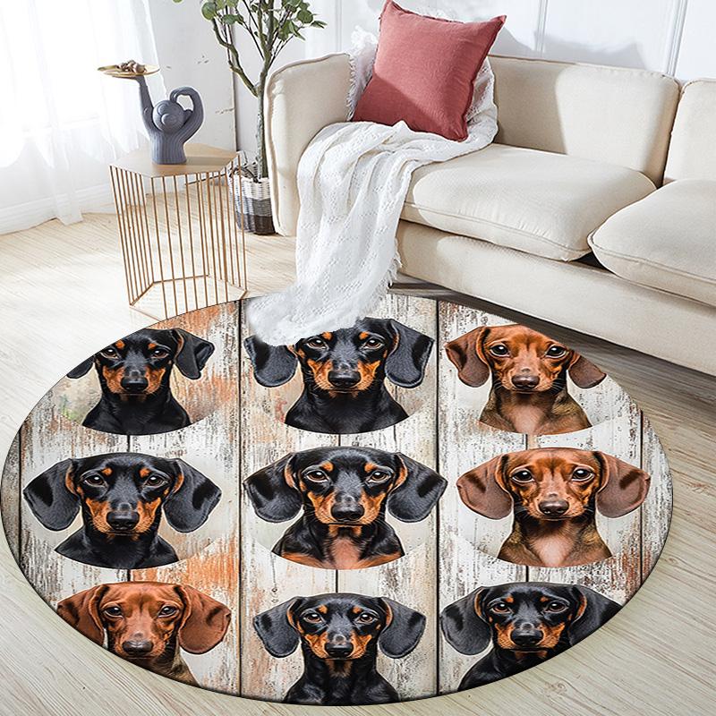 Dachshund Collage Round Area Rug,Carpet Rug for Living Room Bedroom Sofa Playroom Decor,Non-slip Floor Mat