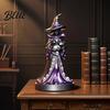 Hand Carved Resin Craft Lighted Witch Figurine Holding Black Cat Statue Gothic Stable Base Figurine Sculpture with LED Lights for Halloween