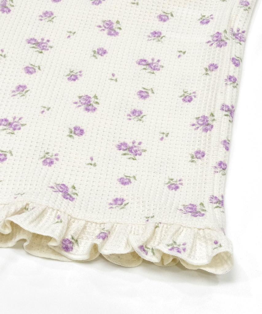 Pajama Set Waffle Flower Pattern Camisole Ruffle Shorts 3P Set Lavender [JE Morgan] &