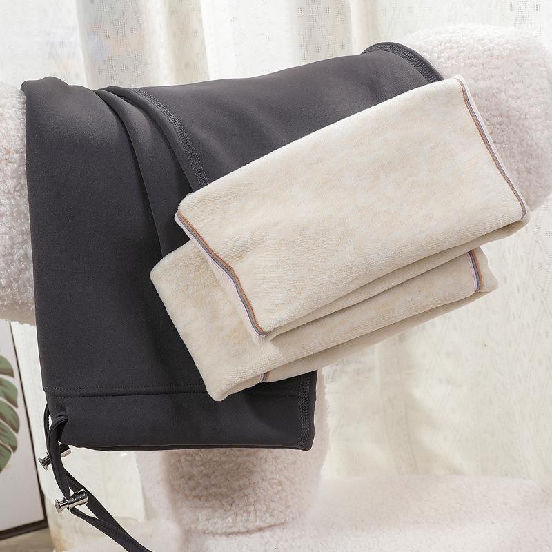 Winter Fleece-Lined Maternity Flare Pants with Abdominal Support and High Waist Design