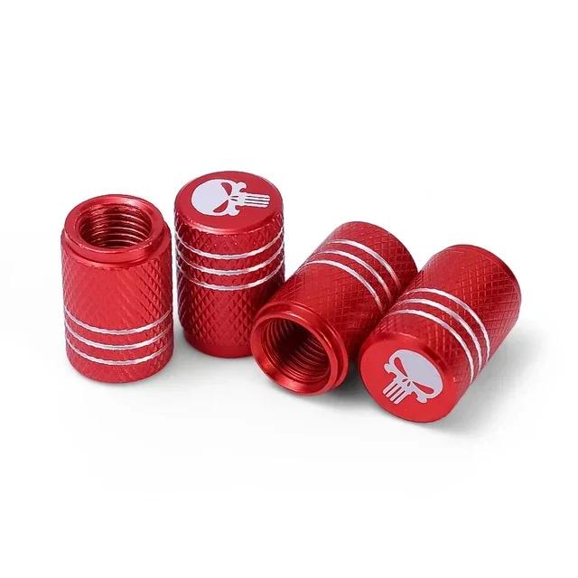 4pcs/pack Creative Skull Head Logo Car Tire Valve Caps - Aluminum Alloy Valve Core Cover with Sealant Pad Accessories Tools New