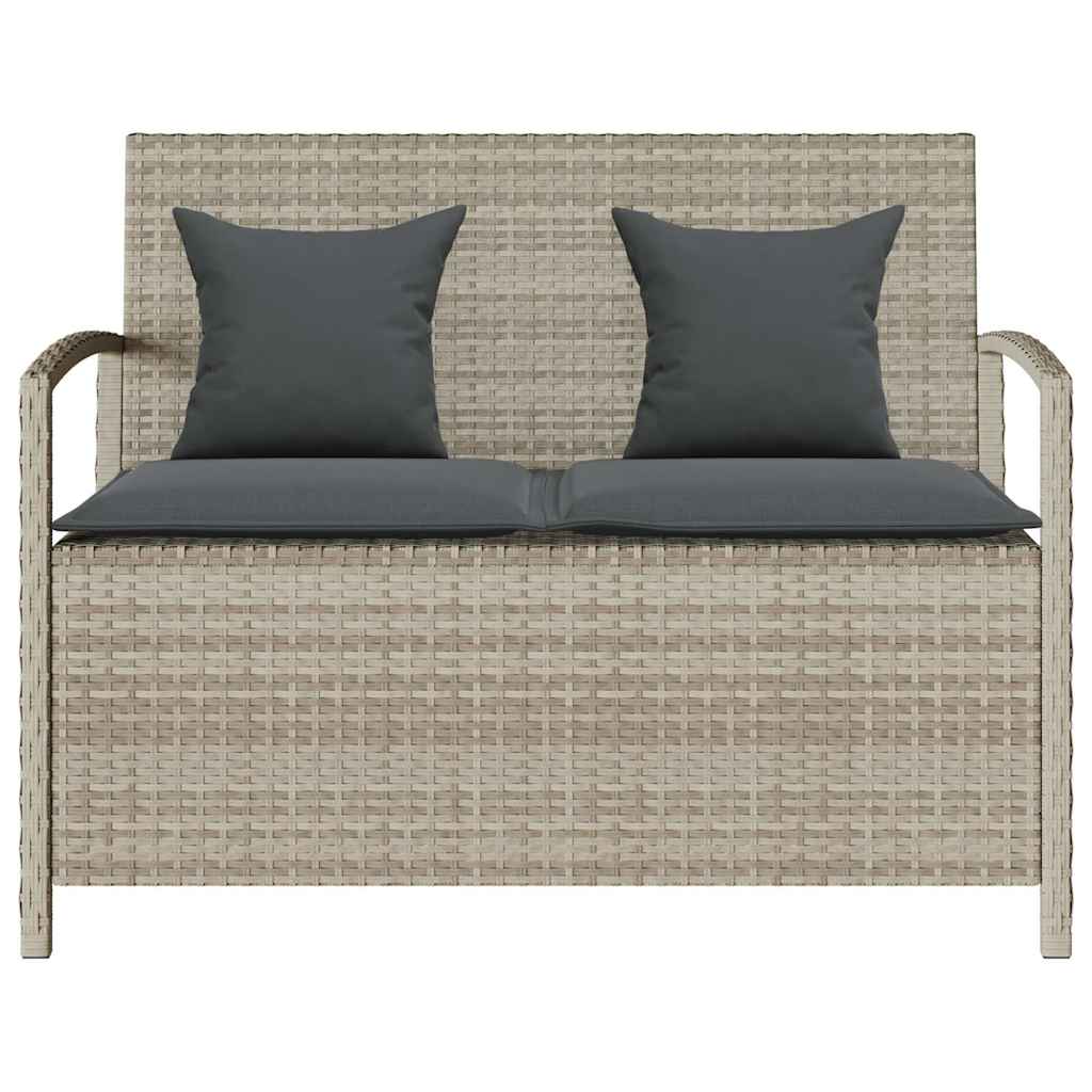 Garden Bench with Storage Space and Cushions Light Grey Poly Rattan