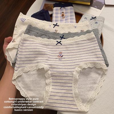 Slip a triangolo da donna per primavera e autunno, vintage, puro cotone, classe 10A, antibatterici, con cavallo esteso e vita alta