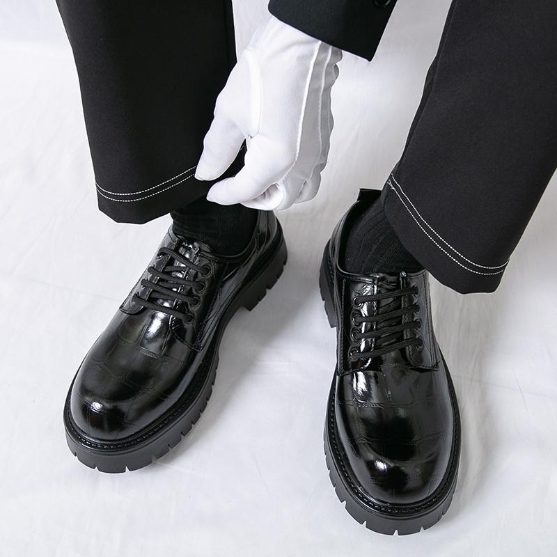 New Luxury Korean Version Thick Soled Oxford Shoes Casual Leather Shoes High Quality Slip-on British Lace Up Men Shoes