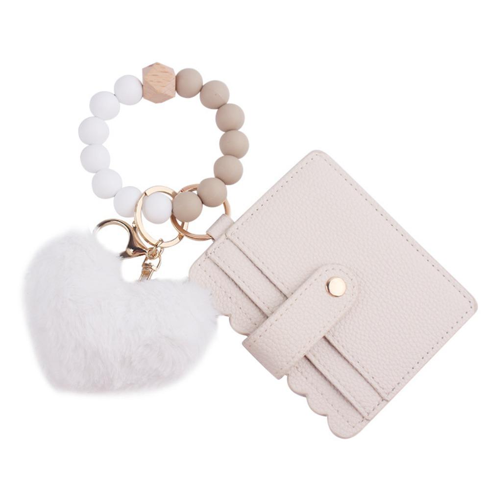 Silicone Beaded Wristlet Keychain Tassel Design Leather Tassel Wallet Keychain  Daily Accessory