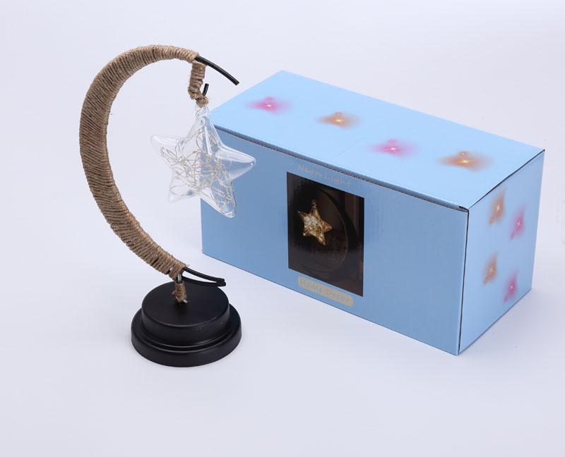 LED Star and Moon Vine Ball Desk Lamp with Hemp Rope and Iron Art - USB Decorative Night Light