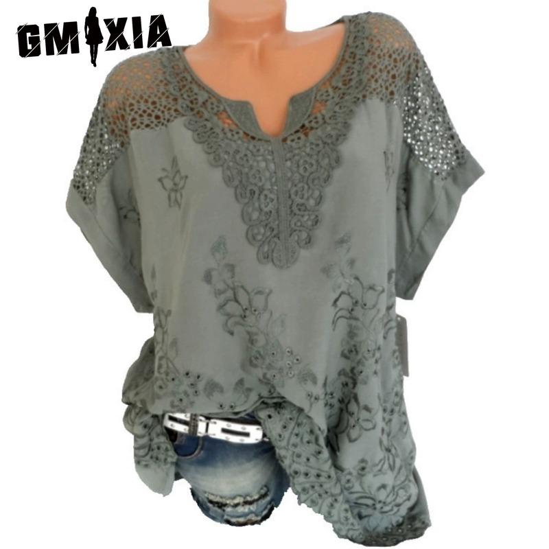 

GMXIA Женские модные повседневные однотонные блузки и рубашки с короткими рукавами и v-образным вырезом с принтом XXXXXXL серый