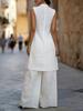 Chic Sleeveless Vest & Wide-Leg Pants Cotton Linen Set