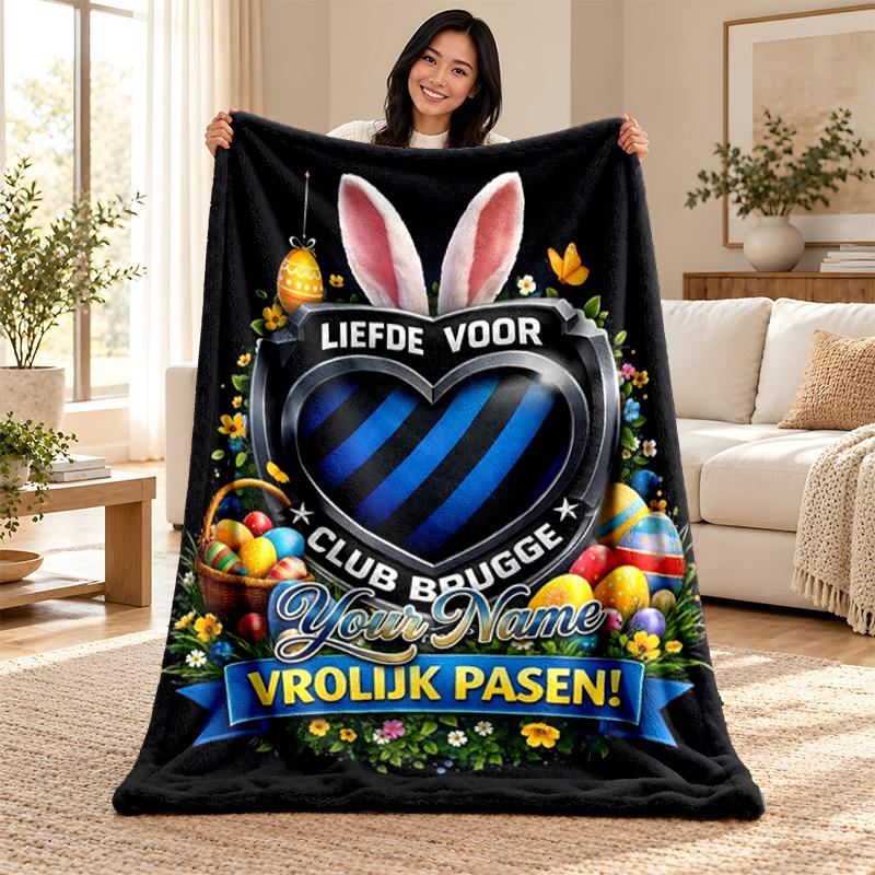 Club Brugge KV Custom Name Fleece Blanket Personalized Soft Cozy Throw Blanket Customized Gift for Birthday Christmas