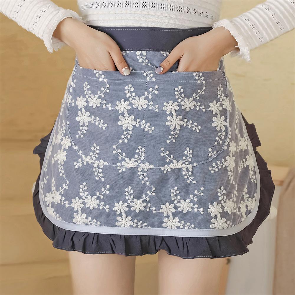 

Short half-body apron women s kitchen home picnic fashion small fresh literary embroidery half-waist