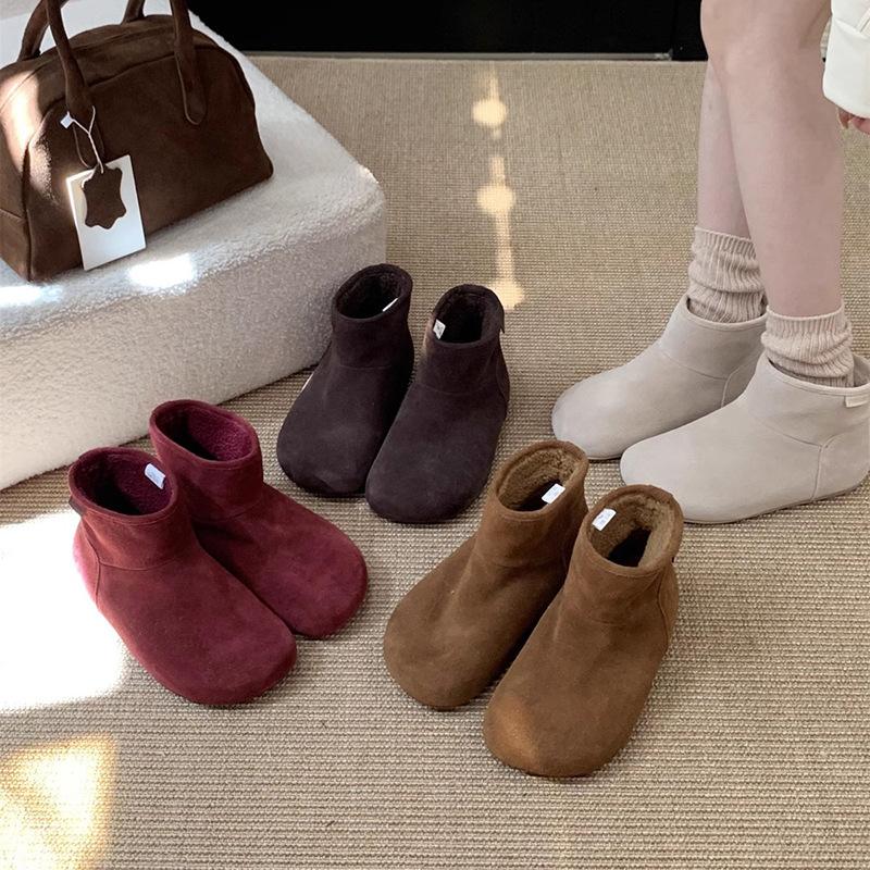 Fur Integrated Snow Boots Women's Velvet Warm Boken Short Boots Winter New Retro Flat Bottom Ugly Cute Cotton Shoes