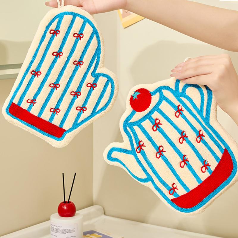 Coral Fleece Hand Towel Kitchen Bathroom Lantern Pattern Hangable Handkerchief Soft Absorbent Decorative Hanging Towel For Daily