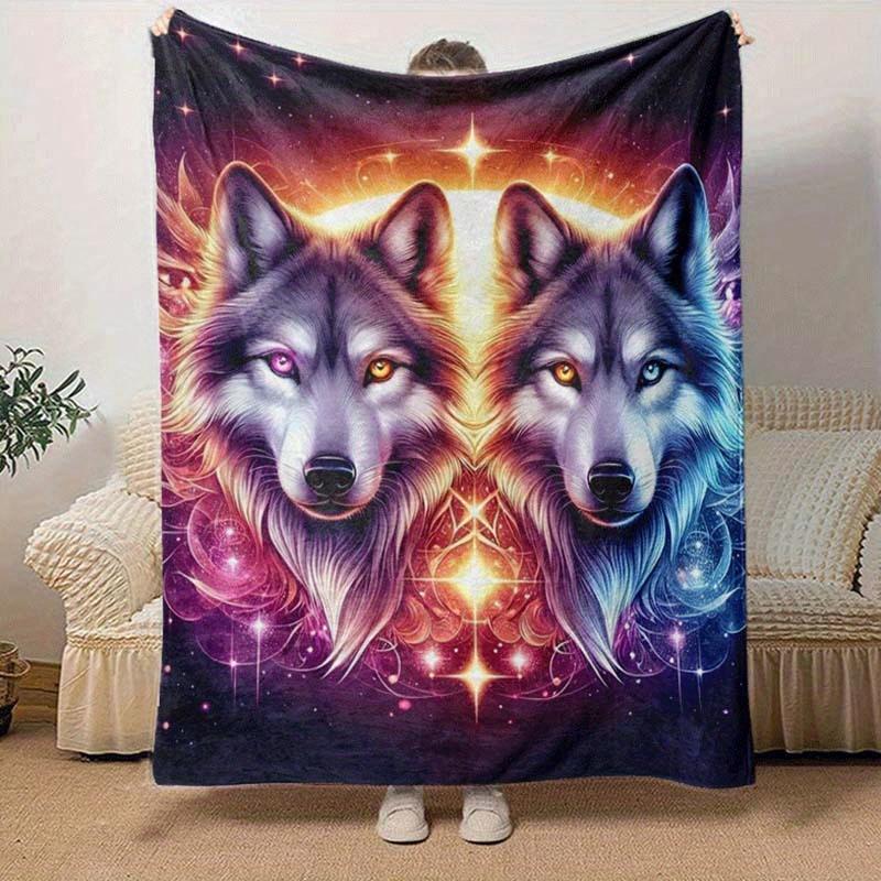 1pc Wolf Printing Lightweight Flannel Blanket, Comfortable and Warm Blanket, for Camping Sofa Bed and Couch Office, Gift