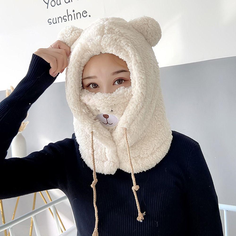Cartoon Bear Ears Hat Thickened Winter Hats Fashion Integrated Hat Scarf for Women Girls