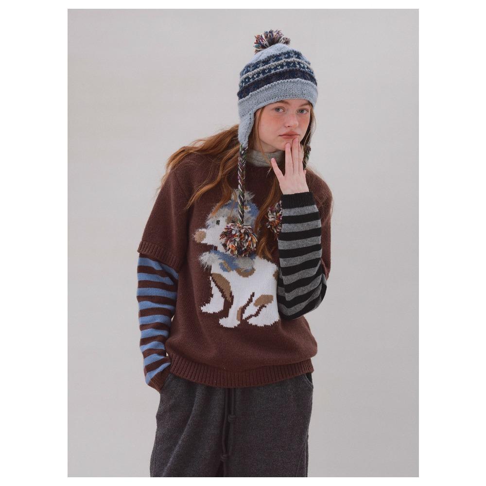 

DIMANAF 2025 Свитеры Свободные Осенние Два фейка Пуловер Женские С принтом С круглым вырезом Свитеры Вязаный свитер One Size коричневый