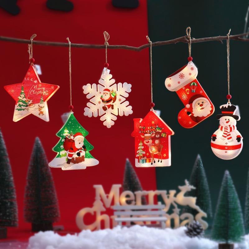 Christmas Decoration Pendant Lights Xmas Tree Hanging Pendants Snow Santa Snowman Ornament LED Light Year String Light