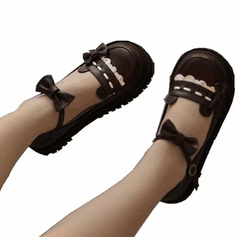 Fashion Women's Fashion Flat Shoes Spring New Round Head Shallow Mouth Butterfly Knot Splicing Thick Sole Non-slip Shoes
