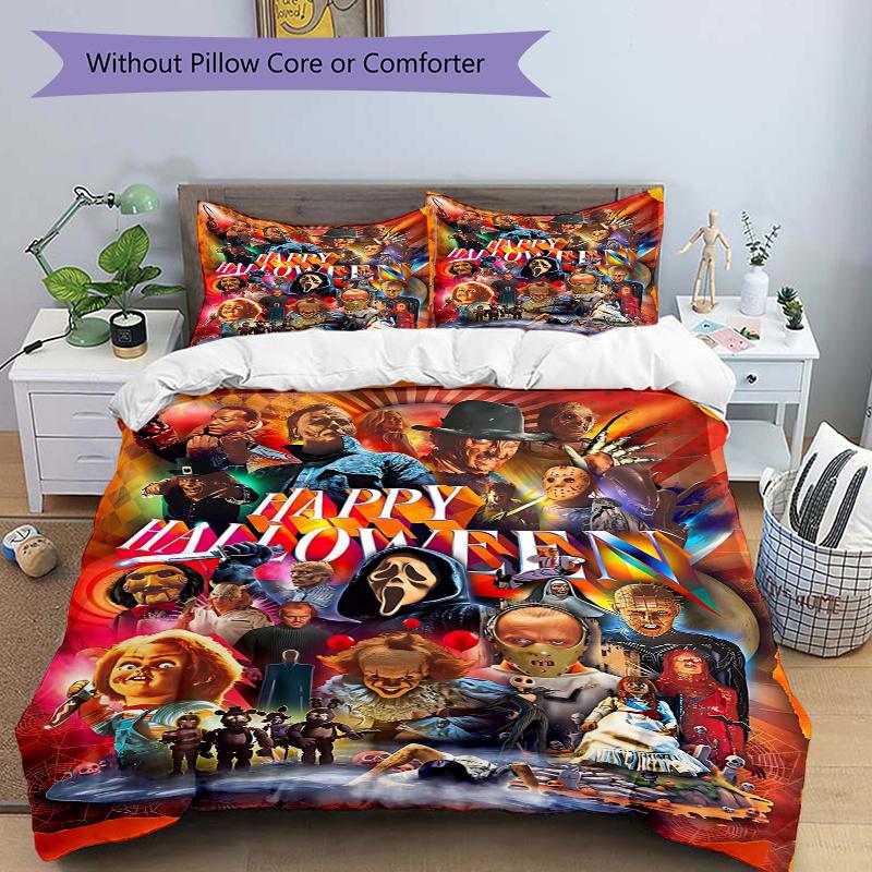 

3pcs Happy Halloween Quilt Cover Set (1 Quilt Cover + 2 Pillowcases Without Pillow Core), High-Definition Printing for Home and Dormitory.C048 135x200cm
