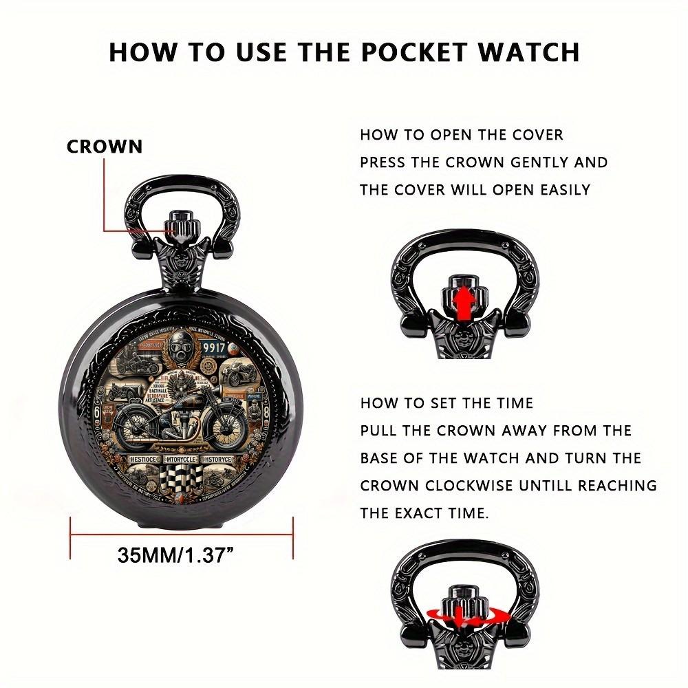 Antique Exquisite Vintage Motorcycle Pattern Design Quartz Pocket Watch - Men Male Kids Fashion Accessory, Non-Waterproof  Watch