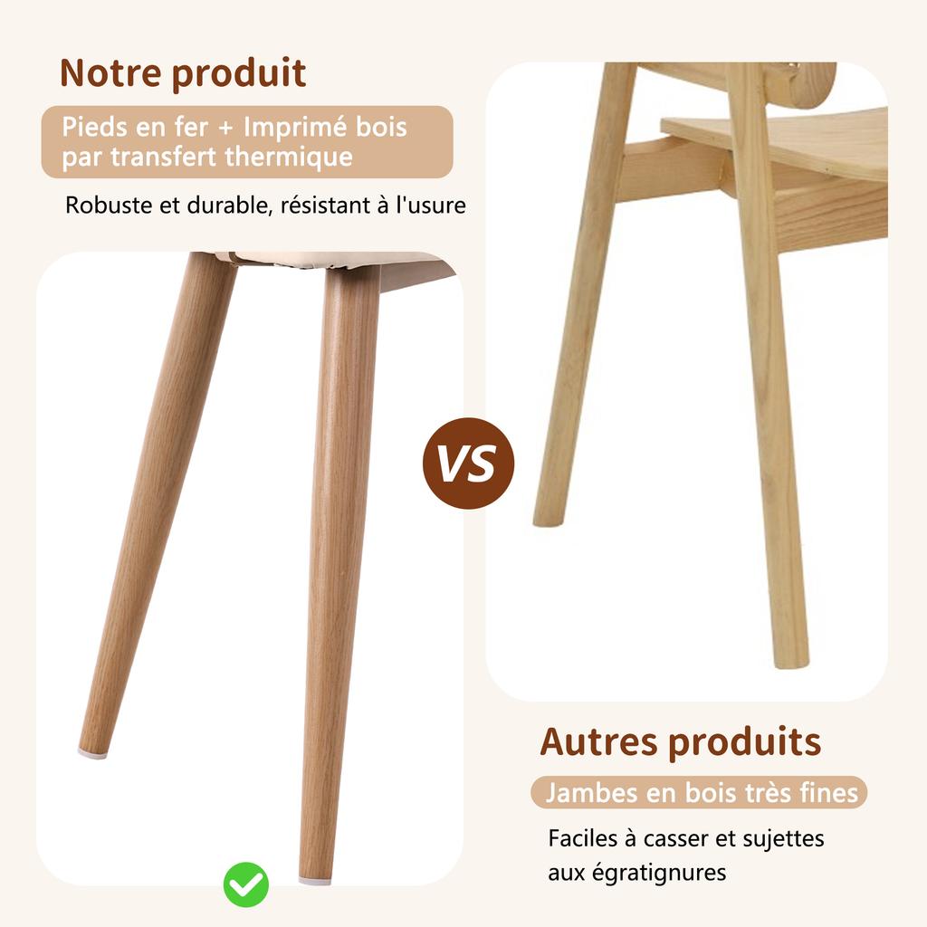 2 Dining Chairs with Rattan Backrest, Seat Cushion PU Leather, Breathable, Modern and Simple Style, Suitable for Restaurants, Living Rooms and Cafés