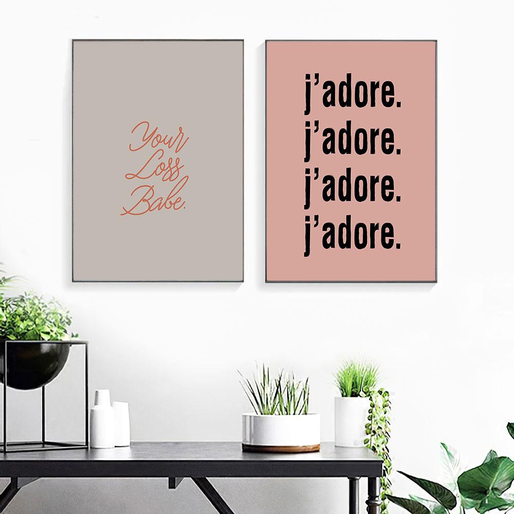 YOUR LOSS BABE Boho Femme Poster Quote Scandi Art Print J'ADORE Canvas Painting Modern Statement Wall Picture Bedroom Home Decor