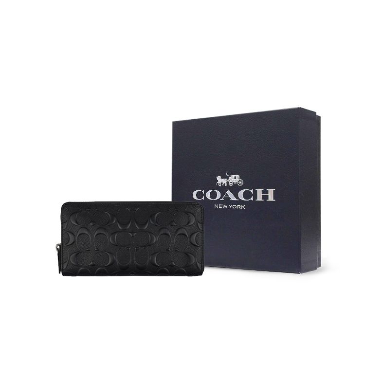 Coach Accordion Wallet 19 Classic Logo Accordion Zip Around Long Wallet Men Wallet Black 58113-BLK